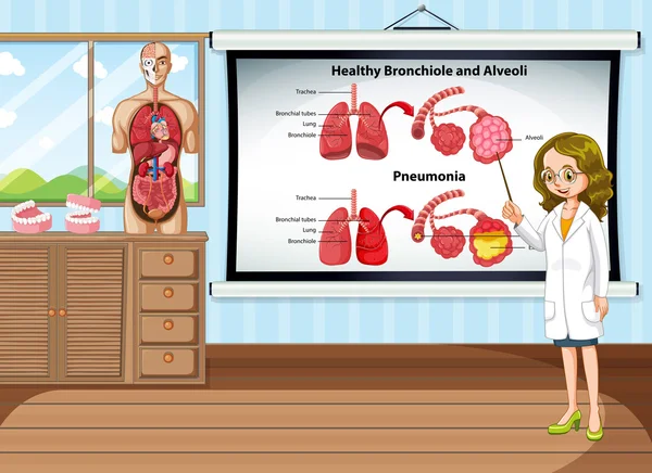 Orvos elmagyarázza a szobában tüdőbetegség — Stock Vector