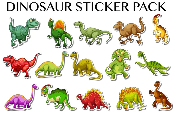 Berbagai jenis dinosaurus dalam desain stiker - Stok Vektor