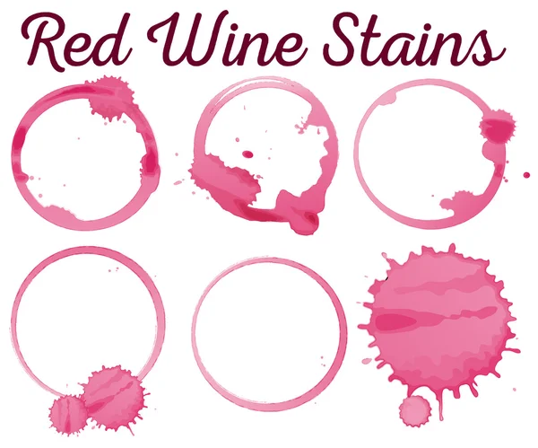 Sechs verschiedene Rotweinflecken — Stockvektor