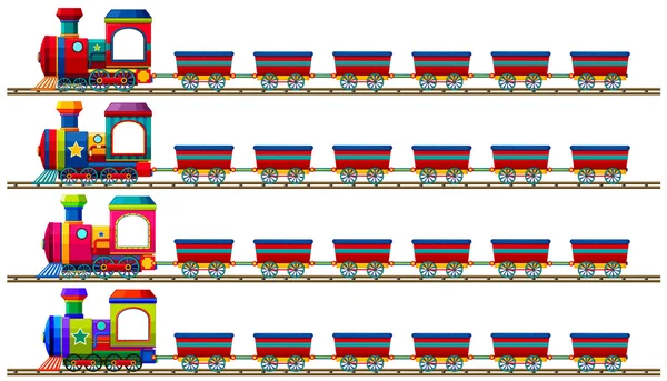 Trains in four different colors — Stock Vector