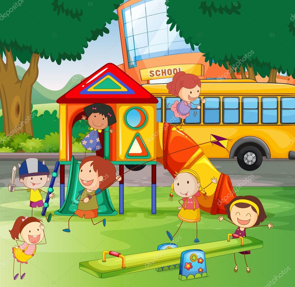 Children Playing In The School Playground — Stock Vector