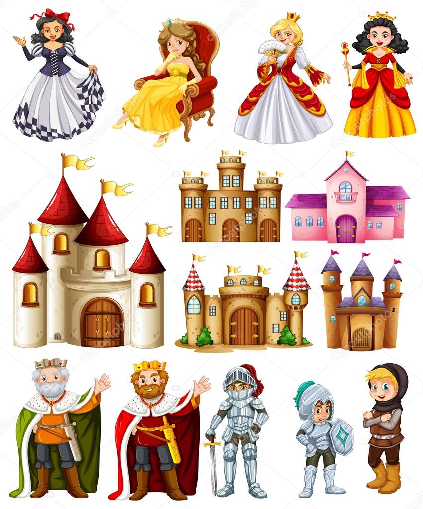 Different fairytales characters and palace