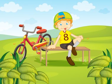 Çocuk sit parkta bankta