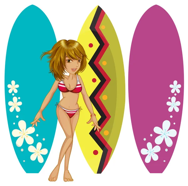 Hermosa mujer en bikini rojo — Vector de stock