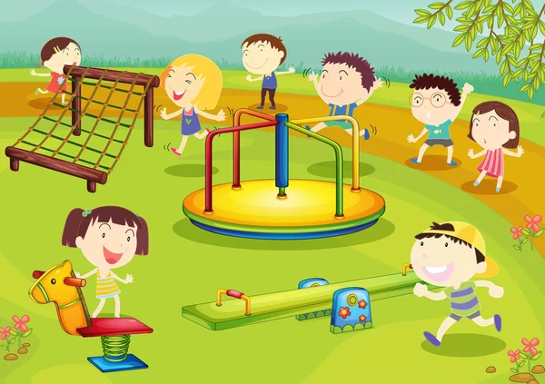 Παιδιά που παίζουν στην παιδική χαρά — Διανυσματικό Αρχείο