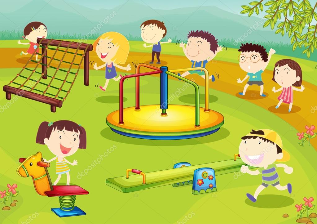 Children Playing In The Playground — Stock Vector