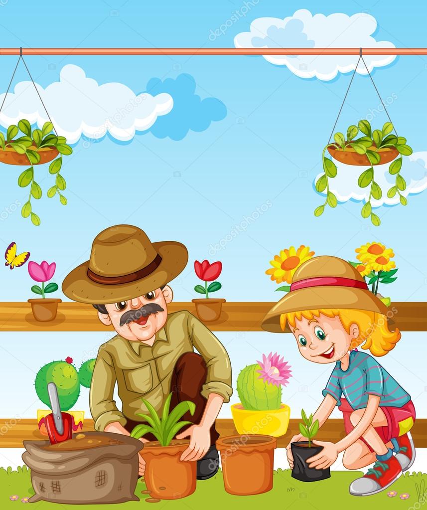 Father and daughter planting in the garden Stock Vector by ©interactimages  122784346, image size:857x1023