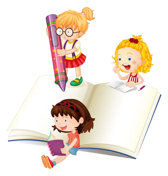 女の子本の読み取りと書き込み — ストックベクタ