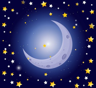 Ay ve yıldızlı gece sahnesi