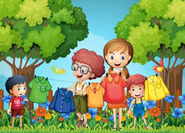 Çocuklar bahçedeki çamaşır