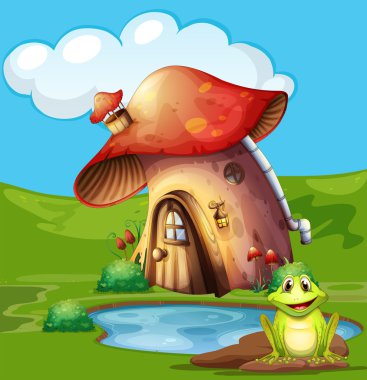 Yeşil kurbağa göl kenarında oturan