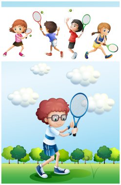 Park Tenis oynayan çocuklar