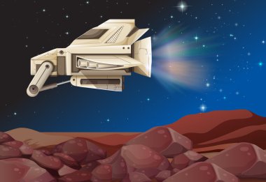 Gezegenin üzerinde uçan uzay gemisi