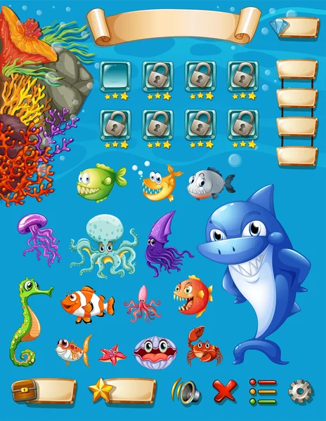 Modèle de jeu avec fond d'animaux marins — Image vectorielle