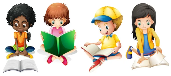 Niño y niñas leyendo libro — Archivo Imágenes Vectoriales