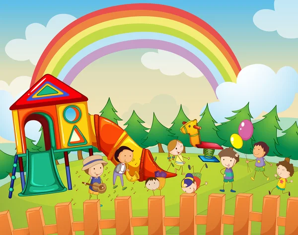 Enfants jouant dans l'aire de jeux — Image vectorielle