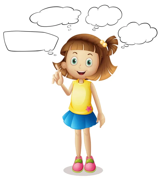 Κορίτσι με τέσσερις συννεφάκια ομιλίας — Διανυσματικό Αρχείο