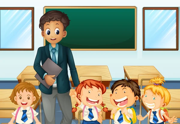 Teacher and students in classroom — Stock Vector