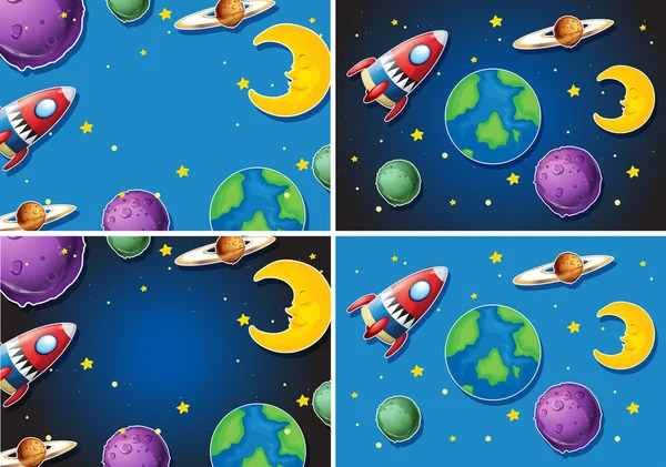 Scene cu rachete și planete — Vector de stoc