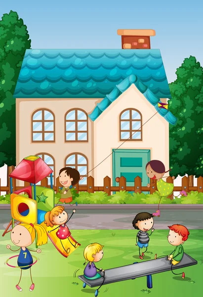 Enfants jouant dans le parc du quartier — Image vectorielle