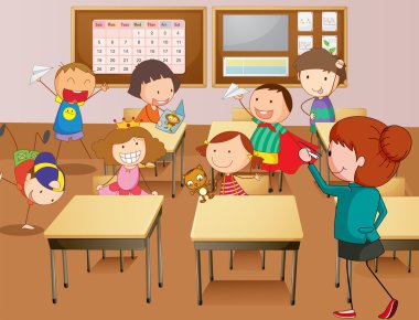 öğretmen ve öğrenciler, okulda