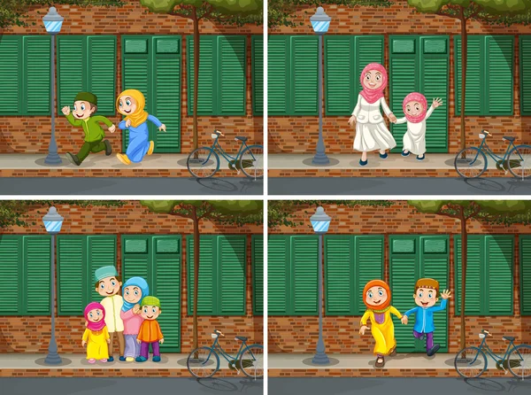 Muszlim családban a környéken — Stock Vector