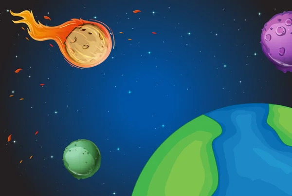 Cena espacial com cometa sobre a terra — Vetor de Stock