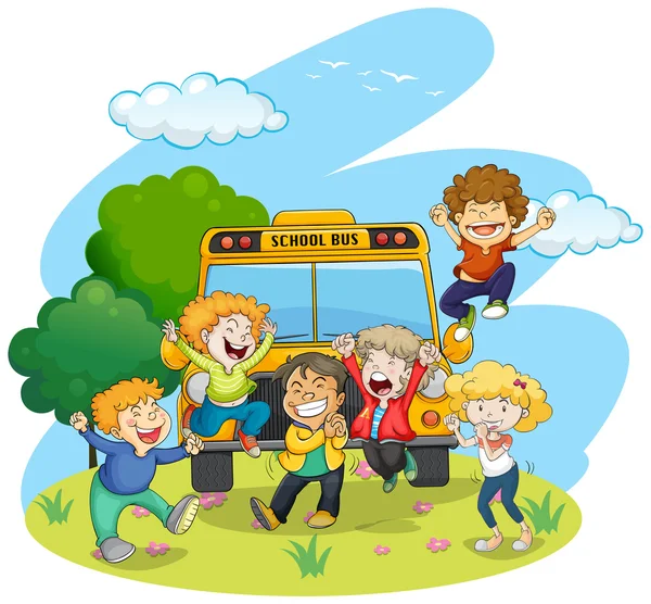 Діти їдуть на шкільному автобусі — стоковий вектор