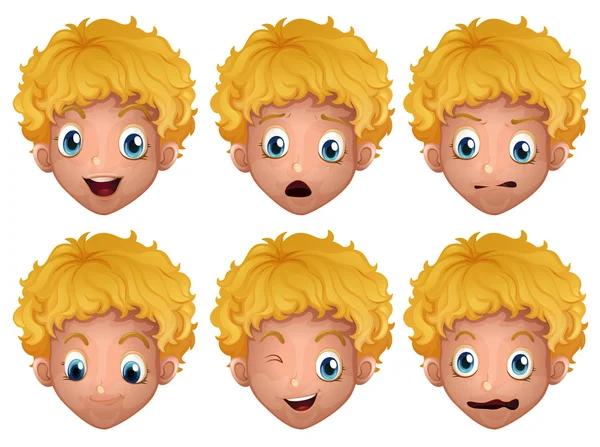 Niño con diferentes expresiones faciales — Vector de stock