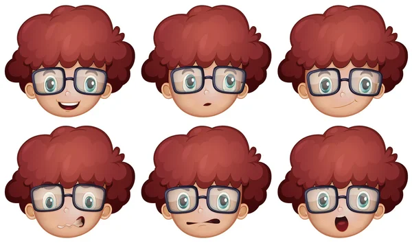 Boy with glasses having different emotions — Stock Vector