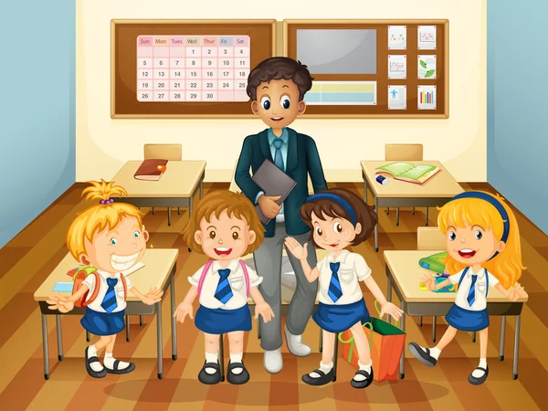 Maschio insegnante e studenti in classe — Vettoriale Stock