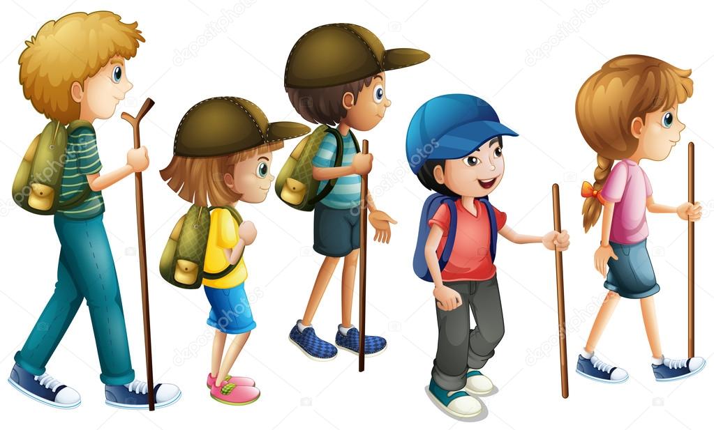 Boys and girls with hiking outfit