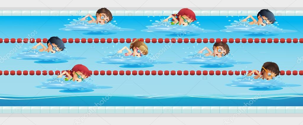 Children swimming in the swimming pool
