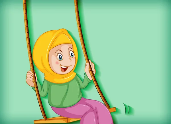 快乐的穆斯林女孩坐在摇摆图上 — 图库矢量图片