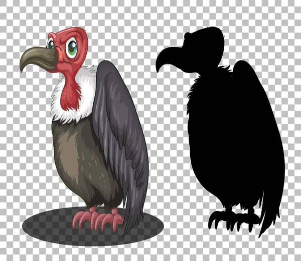 Griffon Gier Cartoon Karakter Met Zijn Silhouet Illustratie — Stockvector