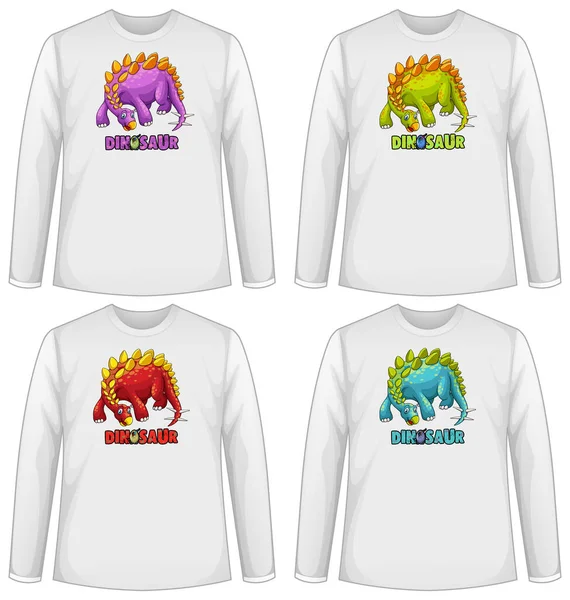 Set Van Verschillende Kleuren Dinosaurus Scherm Lange Mouw Shirt Illustratie — Stockvector