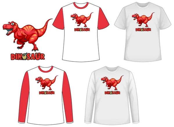 Set Van Verschillende Soorten Shirt Dinosaurus Thema Met Dinosaurus Logo — Stockvector