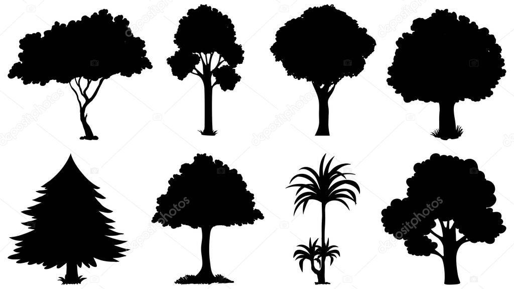 Set of plant and tree silhouette illustration