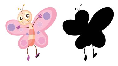 Beyaz arkaplandaki böcek çizgi film karakteri ve silueti