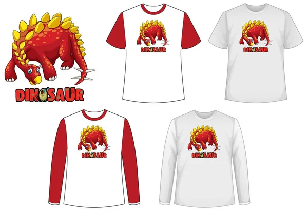 Conjunto Diferentes Tipos Camisa Tema Dinossauro Com Ilustração Logotipo Dinossauro — Vetor de Stock