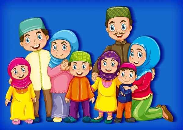 Muslimisches Familienmitglied Auf Zeichentrickfigur Farbverlauf Hintergrund Illustration — Stockvektor