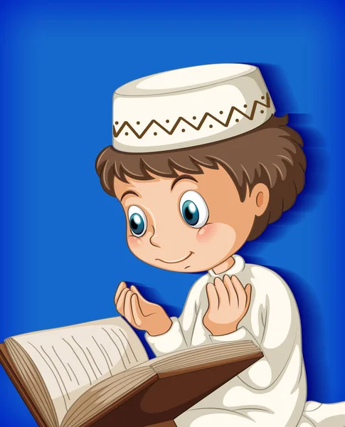 Muchacho Musulmán Leyendo Ilustración Quran — Archivo Imágenes Vectoriales