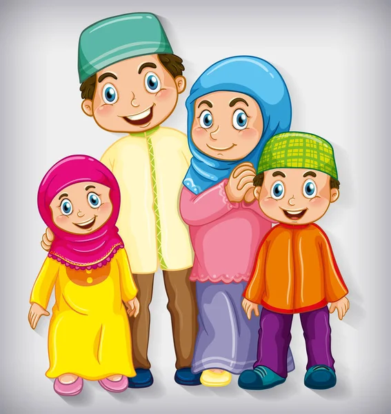 Muslim Family Member Cartoon Character Colour Gradient Background Illustration — Stock Vector