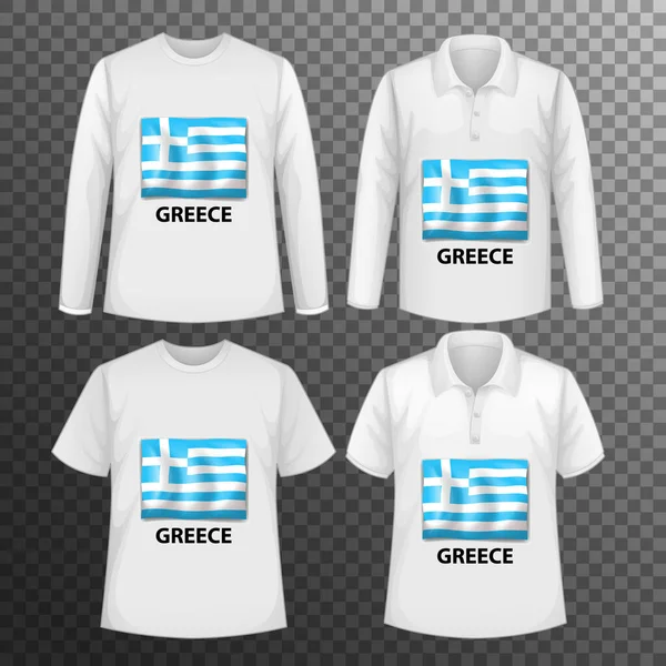 Комплект Различных Мужских Рубашек Экраном Флага Греции Футболках Изолированная Иллюстрация — стоковый вектор
