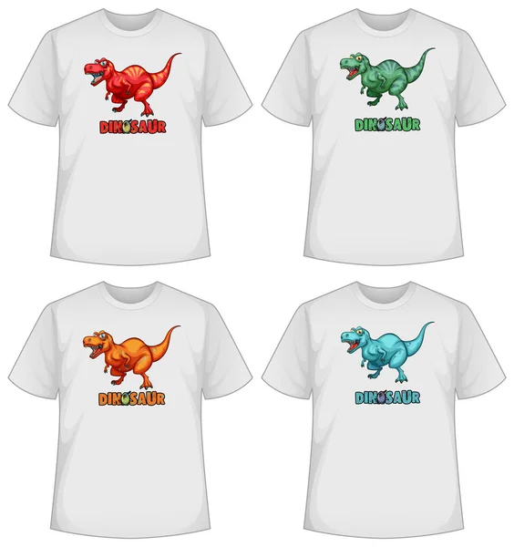 Set Von Verschieden Farbigen Dinosaurier Bildschirm Auf Shirts Illustration — Stockvektor