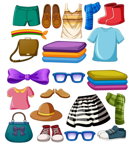 Set Van Mode Outfits Accessoires Witte Achtergrond Illustratie — Stockvector