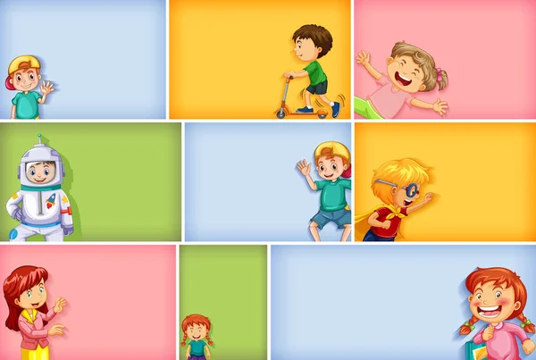 Conjunto Diferentes Personajes Infantiles Diferentes Ilustraciones Fondo Color — Vector de stock