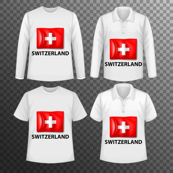 Ensemble Chemises Masculines Différentes Avec Écran Drapeau Suisse Sur Chemises — Image vectorielle