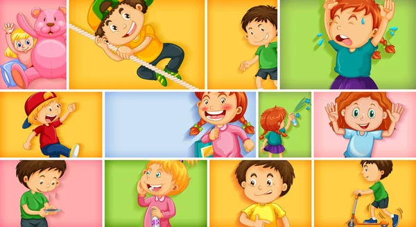 Conjunto Diferentes Personajes Infantiles Diferentes Ilustraciones Fondo Color — Archivo Imágenes Vectoriales