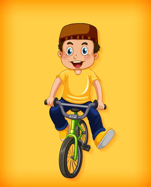 Feliz Menino Muçulmano Andar Bicicleta Ilustração — Vetor de Stock